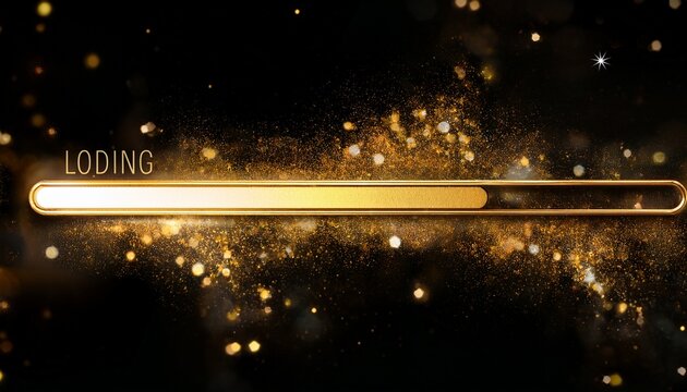 golden loading bar on black screen progress bar with sparkles