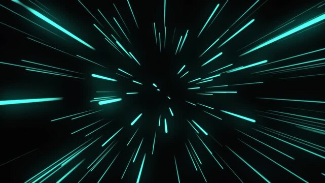 Glowing neon rays motion in space, lightspeed journey through time continuum, futuristic and abstract colorful background, wallpaper, digital design concept, 4k video.