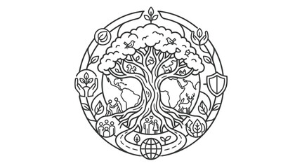 Elegant Black and White Line Art Tree of Life Symbolizing Nature Humanity and Global Unity with high quality professional line art symbols for modern creative design and digital branding projects © Dead