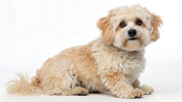 Adult Pomapoo Dog Isolated on Seamless White Studio Background