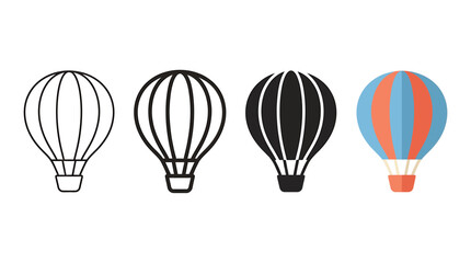 Hot air balloon vector icon set with outline, solid, and flat color design styles for travel and aviation themes © Crushin