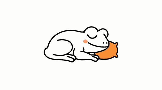 Relaxed frog sleeping on a soft pillow