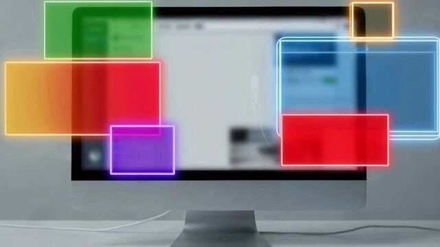 Medium shot showing a computer screen with a nudity detection alert highlighted by AI classifiers while surrounding interface details are softly blurred.