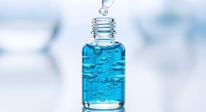Blue Liquid in Small Glass Bottle with Dropper