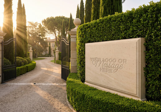Marble Stone Sign Engraved Logo Institution Mockup