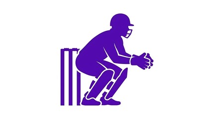 Fototapeta premium Cricket wicketkeeper silhouette. Athlete in crouching position ready to catch the ball.
