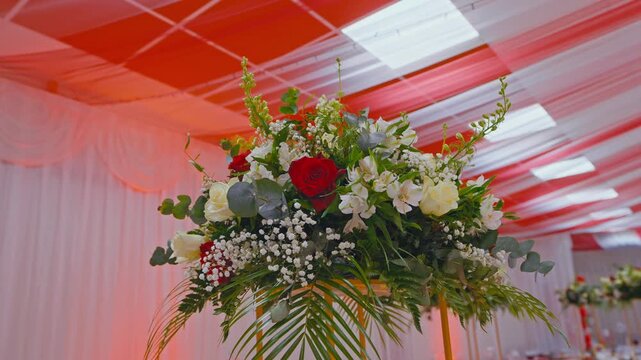 Elegant Floral Centerpiece with Red and White Roses for Wedding Reception