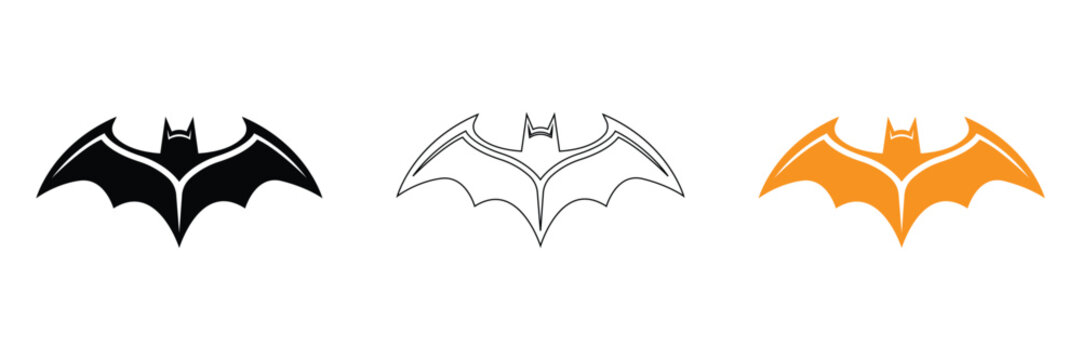 Bat Logo and Flying Bat Silhouette Vector Icon Set, Halloween Flying Bat Symbol Illustration for Party Decoration, Gothic Design, Mystery Banner and Vampire Concept Elements