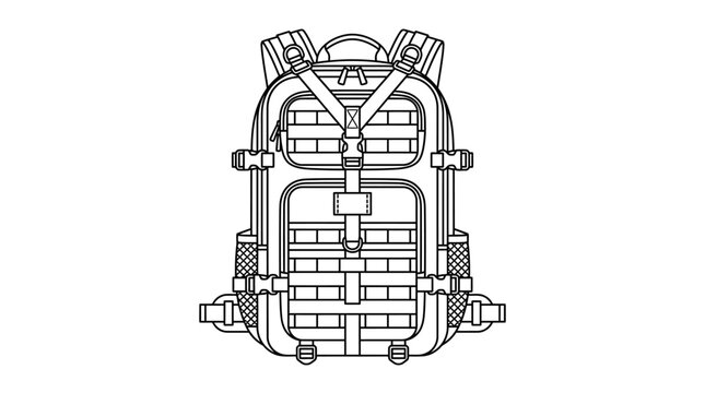 Tactical Backpack Line Art Vector Illustration