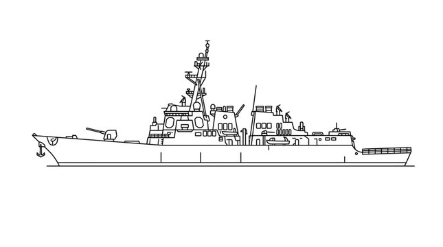 Guided Missile Destroyer Line Art Illustration