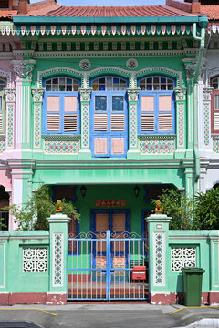 Facade of an ornate Peranakan terrace house along Koon Seng Road, in the Joo Chiat enclave, Singapore