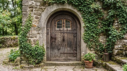 Fototapeta premium old wooden door with ivy