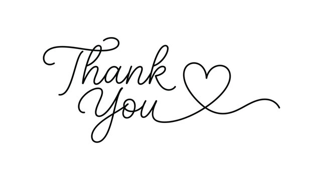 Thank You Thin Line Calligraphy Lettering with Heart on White Background Illustrator Artwork