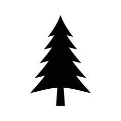 Obraz premium Simple black silhouette of a coniferous tree, resembling a pine or Christmas tree, on a plain white background.
