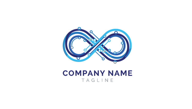 High-tech infinity loop logo designed with digital circuit board tracks, ideal for technology and data companies.