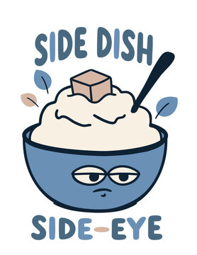 Playful Blue Bowl Serving A Creamy Side Dish