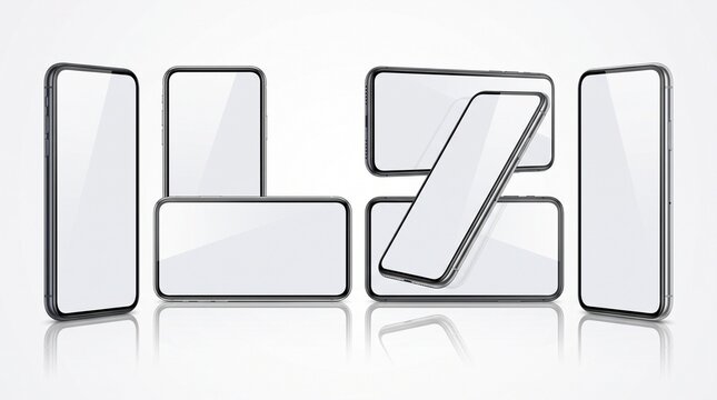 Modern Smartphone Frame Mockup Set with Multiple Angles Isolated on White