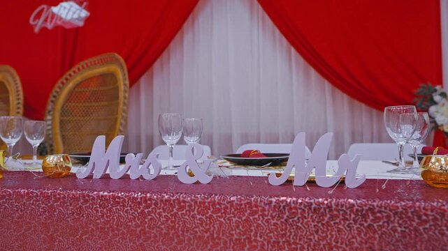 Elegant Mr and Mrs Wedding Table Decoration at Reception