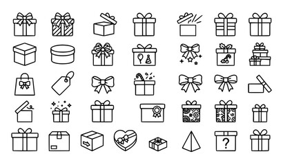 Fototapeta premium Premium gift, present, box, surprise and celebration line icons set