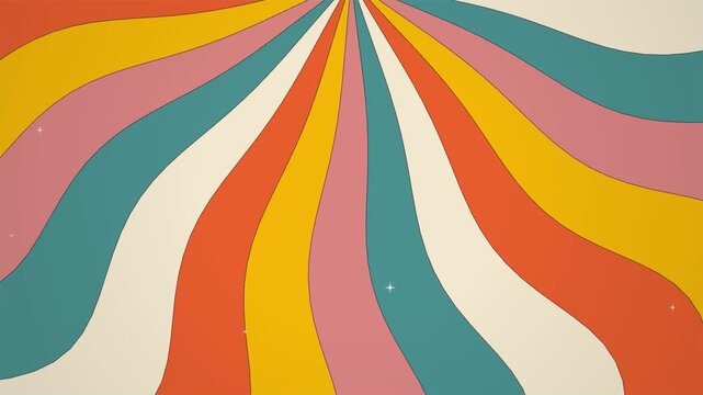 Retro Groovy Sunburst Background with Wavy Colorful Rays 1970s Style Nostalgic Psychedelic Motion Graphic for Upbeat Creative Media Projects 4k video