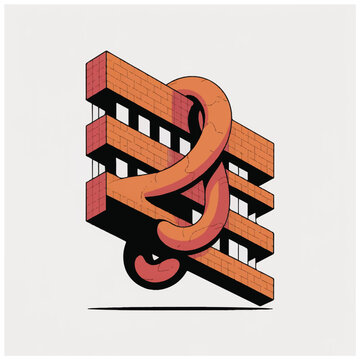 Stylized 3D Ampersand Symbol Intertwined with Parallel Bars.