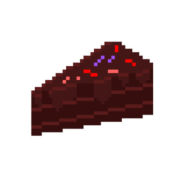 Pixel Art Chocolate Cake Slice with Sprinkles.