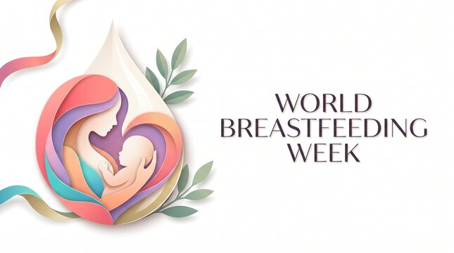 World breastfeeding week concept art with stylized mother and baby illustration