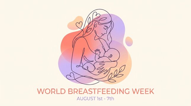 World breastfeeding week hand drawn illustration mother nurturing newborn baby