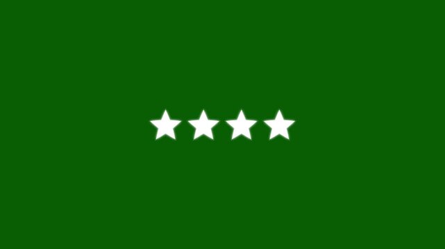 Four white stars rating animation on green screen background, for review and, feedback four stars, 4 stars