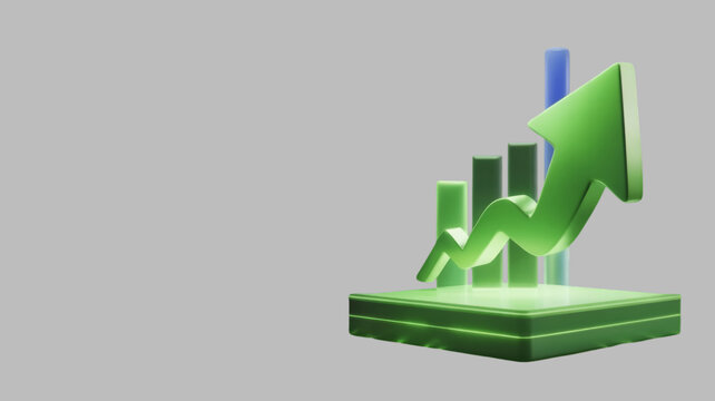 Green upward trending arrow on white background growth