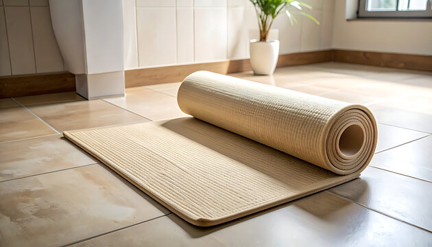 Large roll of carpet underlay material.