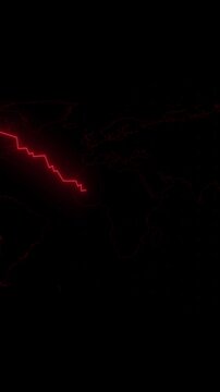 Financial graph animation with red chart Financial graph global market decline Financial graph business failure graphic on world map background for data