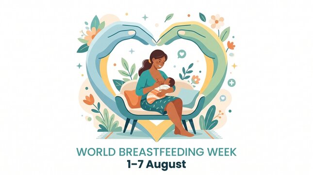 World breastfeeding week awareness poster featuring mother and baby inside heart