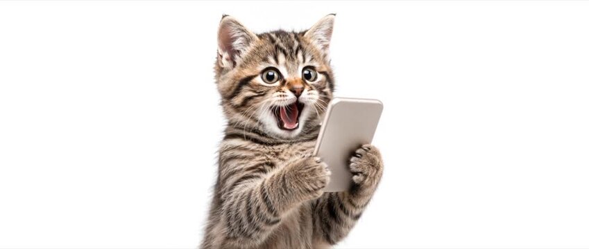 Surprised Kitten Reacting to Smartphone in Panoramic Video