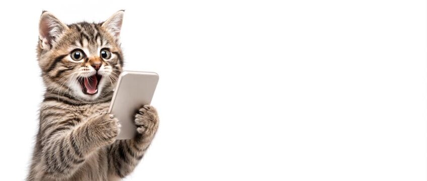 Shocked Kitten Smartphone Video with Large Right Copy Space