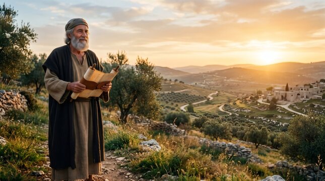 Prophet Samuel holding scroll contemplating future with wisdom