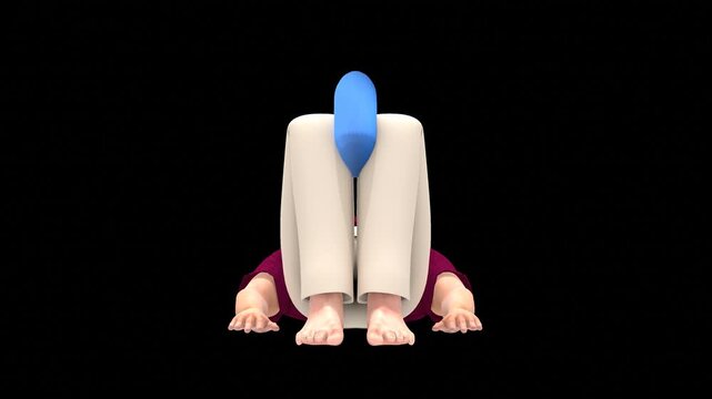 3D Medical Visualization - Kneeling Inner Thigh Ball Squeeze Exercise (Full Body Male, 180 Degree Turntable View, Alpha Channel)