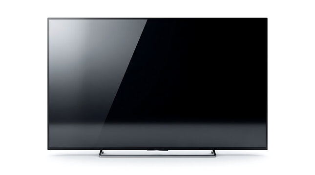 Modern flat screen tv with black frame turned off isolated on white background