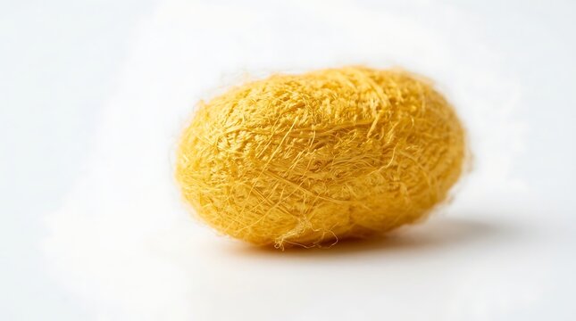 Natural yellow silkworm cocoon isolated on white background for textile industry production