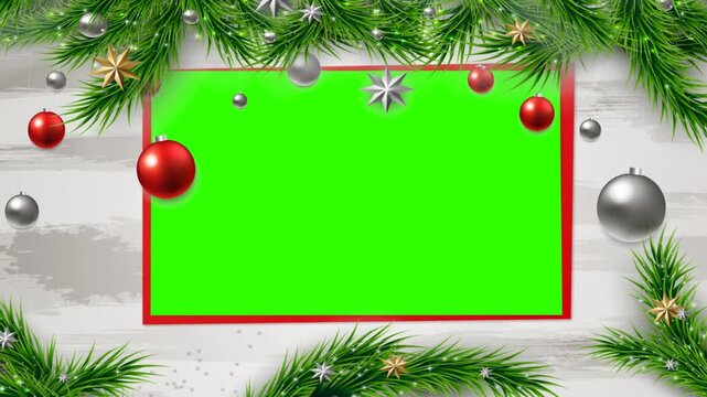 Elegant Christmas green screen frame with pine and ornaments