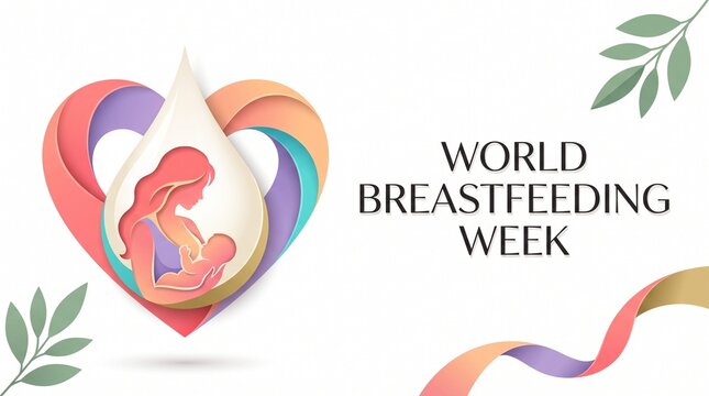 World breastfeeding week heart illustration with mother and child, breastfeeding