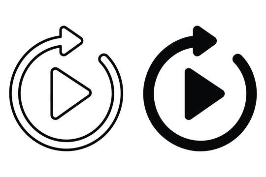 Media player replay button icon set line and glyph style with interface, software