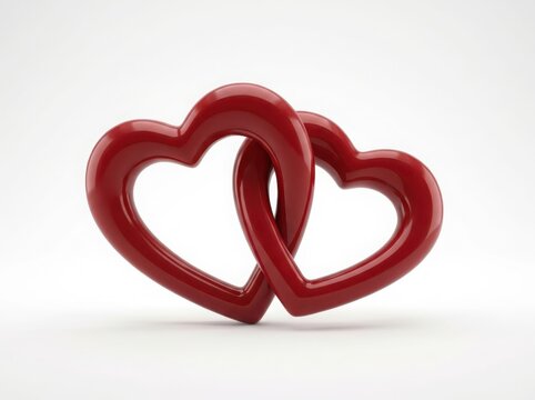 Two shiny red hearts linked together representing love and connection