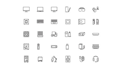 Fototapeta premium Minimalist computer hardware line icons
