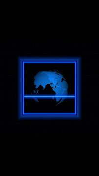 Digital globe animation in square frame Digital globe global network and neon Digital globe international communication graphic on black background