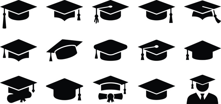Extensive collection of graduation cap and academic icon set