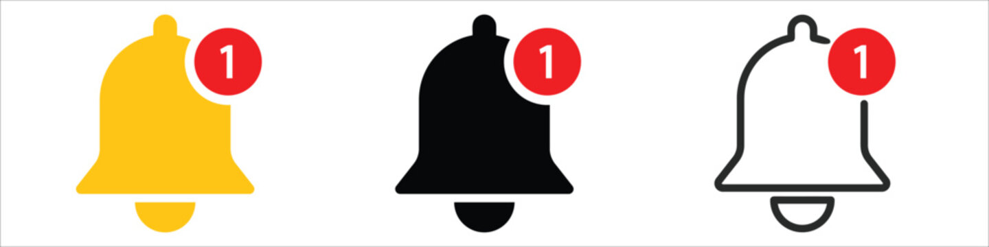 Notification bell icon set with unread badge counter vector  set