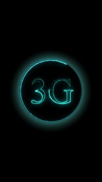 Network symbol animation with 3g neon Network symbol mobile data connection Network symbol digital communication graphic on black background for tech