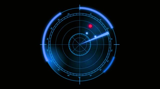 Blue Radar Screen Displaying Rotating Signal Echoes And Detected Objects