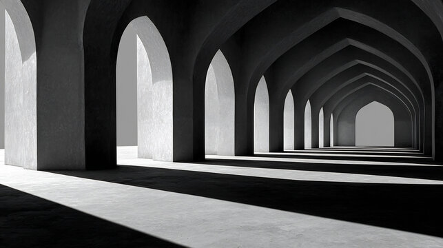 Arched hallway in monochrome